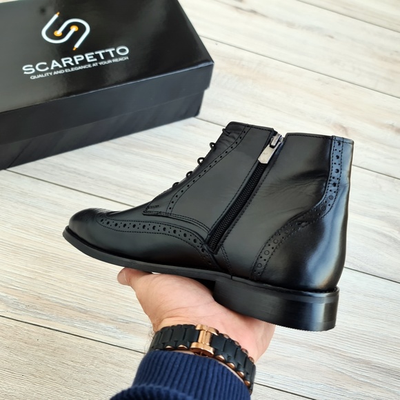 Black Chelsea Leather Derby Boots - Picture 3 of 4